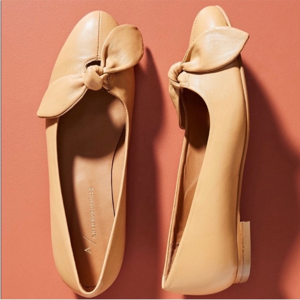 Anthropologie Camel Bow Loafers